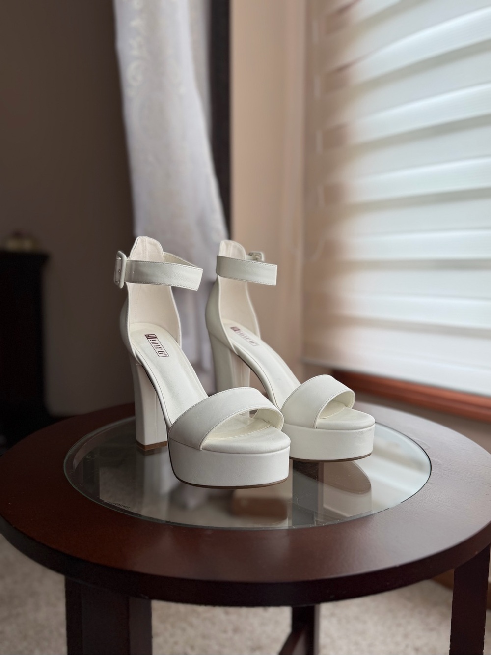 Elegant White Platform Block Heel Sandals with Ankle Strap
